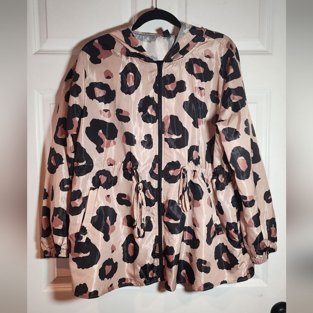 Shein Curve Leopard Print Lightweight Thin Hooded Women's Windbreader Jacket 0XL